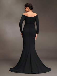 Cheriluna Maternity Cold Shoulder Long Sleeve Black Maternity Gown Photoshoot Baby Shower Photography Dress Summer Elegant Wedding Guest - Black - View 2