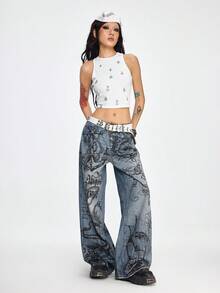ROMWE Grunge Punk Y2K Punk Metal Cross Decor Fitted Cropped Women Tank Top - White - View 6