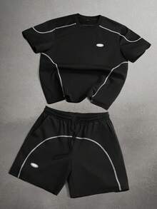 STYNVO Men's Contrast Stitching T-Shirt And Shorts Set - Black - View 8