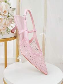 CUCCOO HITCHD Pointed Breathable Mesh Hollowed Out Fashion Temperament Versatile Sexy Fairy Wedding Banquet Pink High Heels - Pink - View 7
