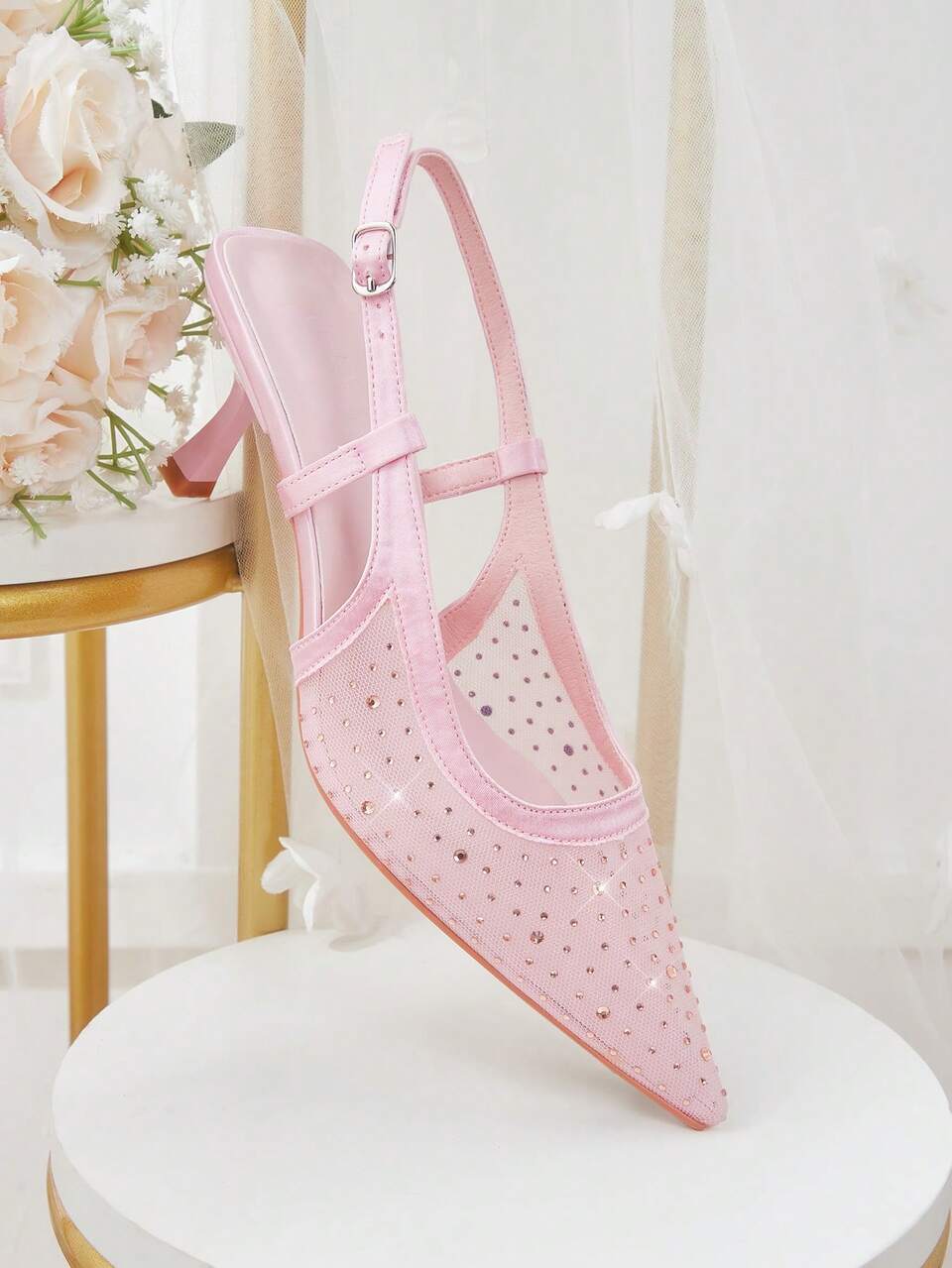 CUCCOO HITCHD Pointed Breathable Mesh Hollowed Out Fashion Elegant Versatile Sexy Fairy Wedding Banquet Pink High Heels Fall Shoes