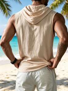 Ironwick Tank Top Olahraga Pria Warna Polos dengan Tali Serut dan Tudung untuk Aktivitas Kebugaran Sehari-hari, Gym - Aprikot - View 2