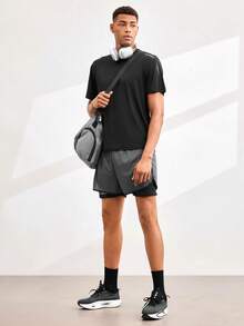 Men's Quick-Dry Breathable Mesh Short Sleeve T-Shirt, Fitness Running Sports Top - Black - View 3