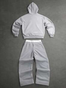 SLATEMANN Men's Solid Color Drawstring Zip-Up Hoodie And Sweatpants Casual Daily Set - Grey - View 2