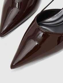 CUCCOO BIZCHIC Women Shoes Spring And Summer New Models, Patent Leather Pointed Slingback Shoes, Buckle Low-Heeled Cat And Sandals, Retro Commuting Style - Black - View 5