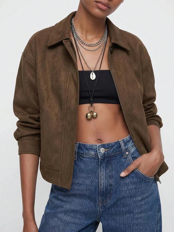 Maija Autumn/Winter New Loose Casual Thick PU Women Regular Jacket Brown