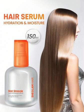 Sérum de protection sans rinçage Hot Streak - 150 ml, spray protecteur contre la chaleur pour cheveux, masque capillaire, sérum de traitement capillaire Hot Streak, sérum de protection capillaire tout-en-un, léger comme l'air protège et défend contre les dommages, protège contre les dommages causés par les UV, renforce, nourrit, hydrate les cheveux, convient à tous les types de cheveux, produits pour cheveux bouclés. Cadeau Rose Se maquiller Plage Festivals Soins capillaires Y2K Vacances Été Accessoires pour cheveux rentrée scolaire Maison