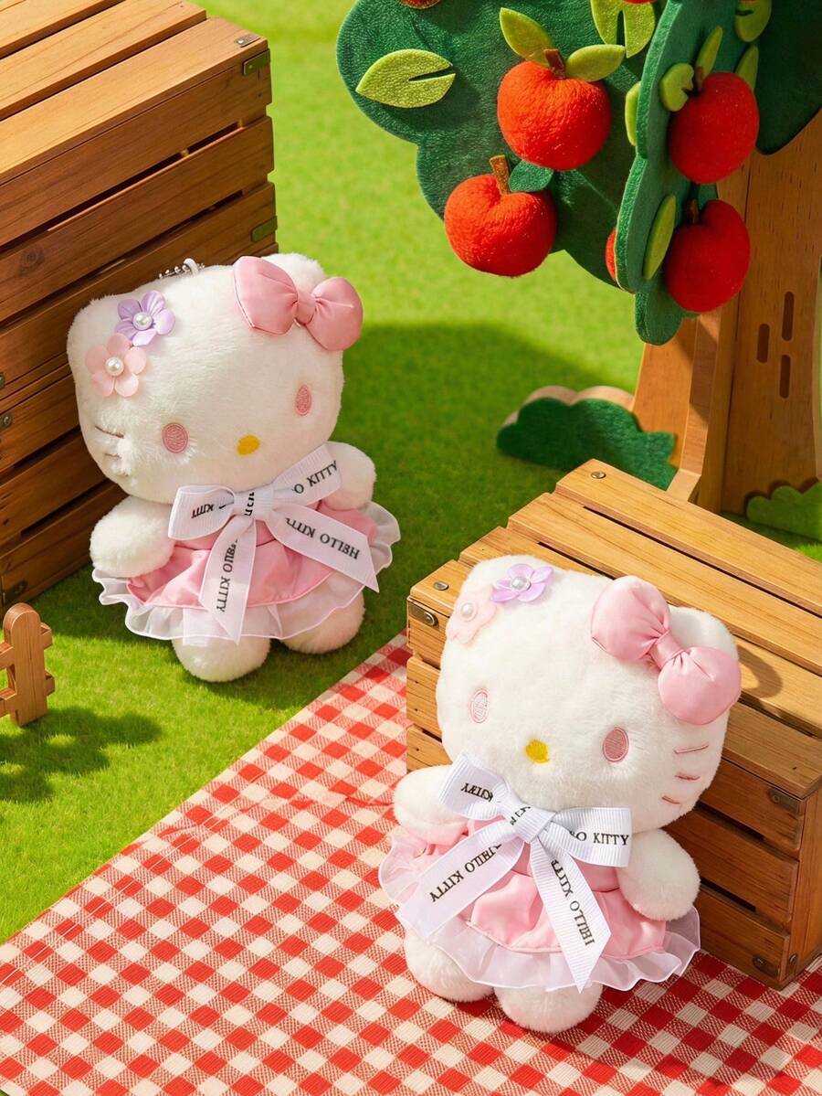 HELLO KITTY AND FRIENDS | POKOJA LAND 1個粉色花朵絨毛娃娃洋裝貓咪吊飾,柔軟布料,可愛適合手提包、包包、鑰匙圈吊飾、居家裝飾、婚禮、派對投擲娃娃,送給朋友與家人的最佳禮物,送給她的完美禮物 - 彩色 - 查看 1