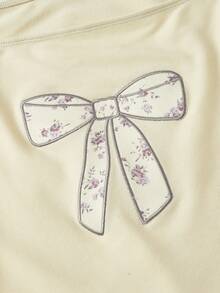 Sweetness Light Yellow Bow Applique Embroidery Loose Cropped Women's Sweatshirt - Light Yellow - View 3