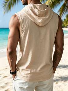 Ironwick Tank Top Olahraga Pria Warna Polos dengan Tali Serut dan Tudung untuk Aktivitas Kebugaran Sehari-hari, Gym - Aprikot - View 4