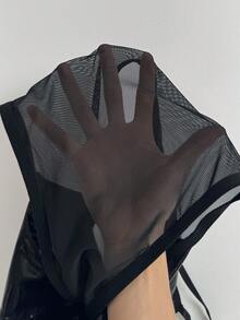 EmpressEnvy Women's Solid Color PU Leather & Mesh Patchwork Sexy Camisole Jumpsuit - Black - View 6
