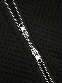 Yalmera 女款牛仔效果絎縫機車夾克，不對稱拉鍊設計，修身短版，休閒街頭風百搭上衣 - 彩色 - 查看 3