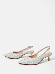CUCCOO HITCHD Silver Lace Back Empty Shoes French Pointed Buckle Strap Stiletto Commuter Banquet High Heels - Silver - View 8