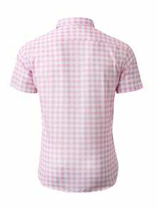 Manfinity Homme Camisa a cuadros de manga corta roja, logotipo bordado único, camisa a cuadros refrescante, casual y versátil - Rosa - Ver 2
