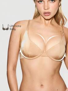 SHAPORA 1pc Apricot Color Underwire Push-Up Bra With Double Breasted Closure, Minimizes Side Bulge Brown Push Up Bra No Wire - Apricot - View 7
