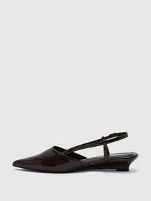 CUCCOO BIZCHIC Women Shoes Spring And Summer New Models, Patent Leather Pointed Slingback Shoes, Buckle Low-Heeled Cat And Sandals, Retro Commuting Style - Black - View 4