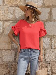 EMERY ROSE Women Blouses Ruffle Tiered Layer Plain Casual - Jeruk - View 4