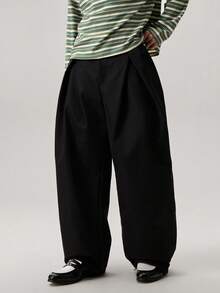 Vaulklash Men's Woven Fashionable Casual Loose Solid Color Pants, Fall - Black - View 5