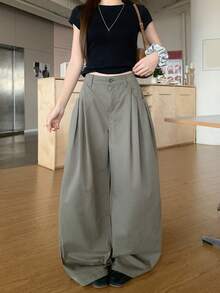 DAZY Women's Casual Loose Wide Leg Curved Hem Jeans - Army Green - View 4