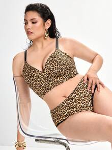 Slumbrini Plus Size Everyday Casual Printed Underwear Set - Brown - View 7