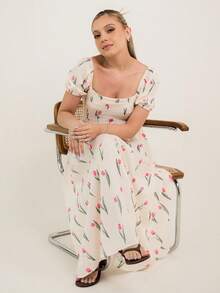 Ximena Robles Ximena Robles Elegant Tulip Floral Print Summer Long Dress With Premium Quality And Graceful Elegant Vacation - Multicolor - View 5