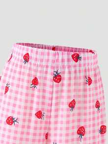 SHEIN Elladie kids 女童可爱条纹蝴蝶结印花吊带背心和阔腿裤套装，夏季 - 粉色 - 查看 6
