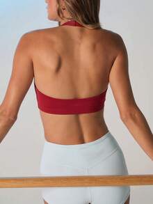 Aralina Leisurewear Active Women'sHalter Neck Gym Workout Cropped Top - Red - View 2