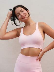 Nelanie Turli Women Plain Neck Minimalist Seamless Stretchy Sports Bra Fall - Baby Pink - View 1