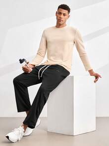 Driftmere Men's Minimalist Fashionable Ribbed Knit Tee, For Fall, Long Sleeve Top - Apricot - View 8
