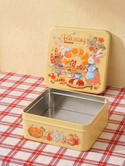 Joivida Square Tinplate Dry Box, Cute Cartoon Animal Birthday Gift Box Iron Box With Hand Gift Box, Bonnie Rabbit Food Packaging Box, Cute Birthday Gift Packaging Box , Suitable For Birthday Parties, Weddings, Graduation Ceremonies, Holiday Gift Packaging.