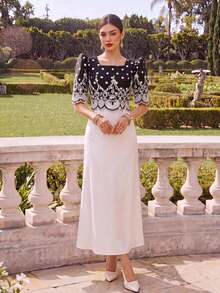 Zaforene Women's Polka Dot Floral Embroidered Pattern Casual Vintage Elegant Daily Wear Garden Party Tea Party Anniversary Blouse Black White Autumn - Apricot - View 2