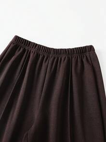 SHEIN 復古美拉德風女款休閒三件套，卡其色直條紋小馬印花寬鬆長袖襯衫，內搭棕色修身細肩帶背心，搭配高腰垂墜棕色寬腿褲，慵懶隨性穿搭，日常通勤街頭風，美式復古女裝套裝 - 棕色 - 查看 10