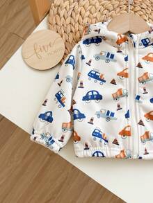 SHEIN Newborn Baby Girl Autumn/Winter Cute Casual Versatile Cartoon Pattern Hooded Jacket - Apricot - View 5