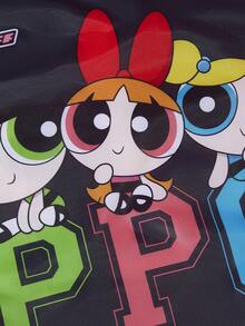 THE POWERPUFF GIRLS X SHEIN 卡通女孩印花聚酯纖維可折疊托特包，緊湊折疊設計，適用於超市購物、日常雜務與旅行使用 - 灰粉色 - 查看 5