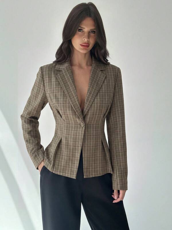 Firerie Women's Casual Linen Waisted Long Sleeve Lapel Collar Thin Blazer Jacket, Apricot In Fall/Winter,Autumn And Winter