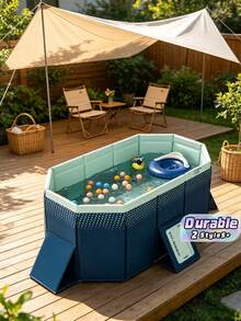 Portable Foldable PVC Rectangular Above Ground Pool, No Inflation Needed Lightweight Duck Printed Swimming Pool, Easy Carry & Store Outdoor Backyard Water Play Pool, Large Family Leisure Pool For Summer Gatherings - A - View 1