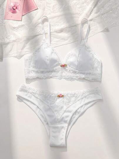 PetitDoll Conjunto de 2 sujetadores inalámbricos para mujer con copa triangular, base fina, ribete de encaje y cómodos
