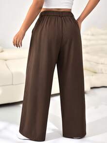 Comfortcana Plus Size Women's Casual Brown Suit Pants, Suitable For Outings And Commuting - Brown - View 2