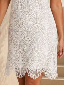 ELLERISSA Plus Size White Sleeveless Lace Shift Mini Dress - White - View 6