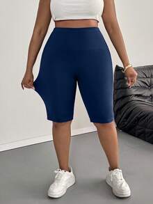 SHEIN PETITE CURVE 大尺碼女款休閒極簡純色內搭褲，適合夏季 - 藏蓝色 - 查看 7