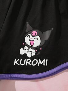 HELLO KITTY AND FRIENDS | SHEIN Set Kaos dan Celana Pendek Bergambar Kartun untuk Anak Perempuan Remaja - Purple - View 10