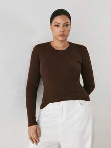YARNWELL Women's Soft Crewneck Long Sleeve Sweater Stretchy Basic Knit Top, Everyday Essential For Daily - Brown - View 9