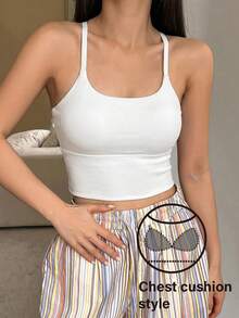 DAZY Solid Color Slight Push-Up Women's Sports Bra - White - View 3
