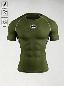 BATMAN X SHEIN 男士卡通印花插肩袖短袖運動T恤 - 軍綠色 - 查看 1