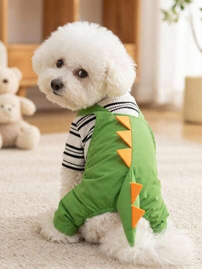 PETSIN 1pc Dinosaur Themed Pet Four Legged Overalls, Three-Dimensional Tail Small Dogs, Cats, Dogs Wearing Clothes, Sleeping At Home, Outdoor Walking, Dinosaur Themed Pet Photos