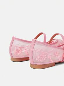 CUCCOO HITCHD 女款網紗刺繡串珠設計方頭瑪麗珍鞋，簡約扣環，法式低鞋幫軟底透氣鞋 - 粉色 - 查看 10