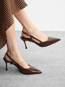 CUCCOO BIZCHIC 女款尖頭細高跟時尚棕色基礎日常百搭高跟鞋 後跟提升式 Slingback 涼鞋 - 咖色 - 查看 1