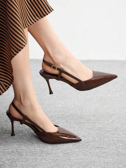 CUCCOO BIZCHIC Women Shoes Pointed Stiletto Fashion Brown All-Match Daily Versatile Women's High Heel Shoes Back Lift Slingback Shoes Fall Shoes