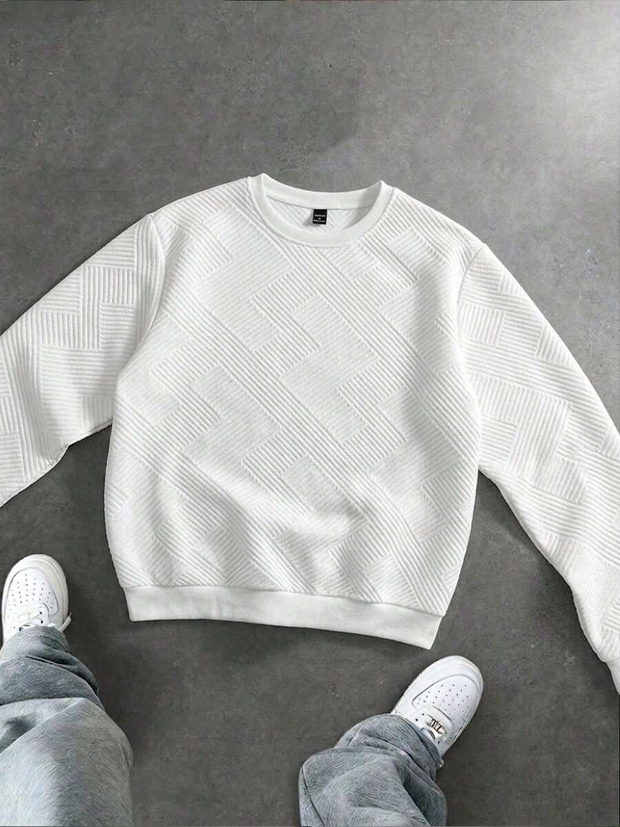 Manfinity Homme Men's Knit Crew Neck Pullover Sweatshirt, Suitable For Casual Simple Wear, Long Sleeve, Summer Style Beach Cruise White - Apricot - View 1