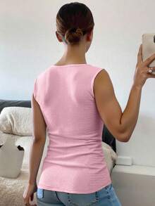 Nueva blusa de hombros descubiertos con textura, de manga corta ajustada y de moda para mujeres - Rosa - Ver 2